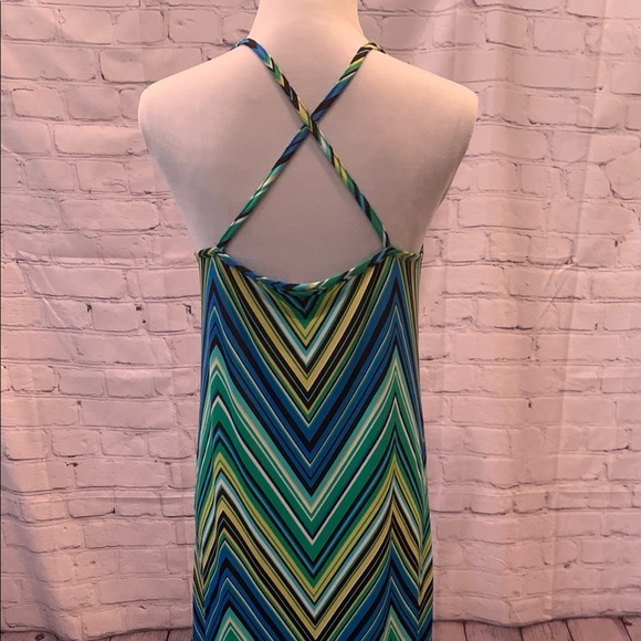 NWOT long multi colored chevron striped maxi dress. Green, yellow, blue. Sz XL - Picture 4 of 13
